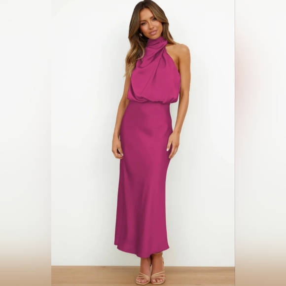 Satin women midi/maxi dress in purple - Picture 3 of 6